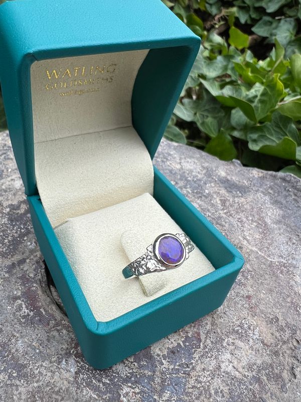 Silver 0.99ct Black Opal  Ring - One Off
