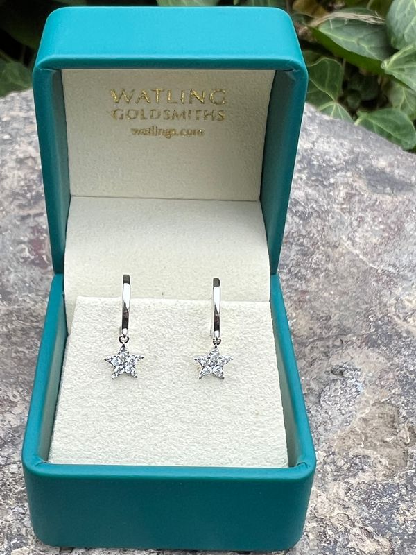 9ct White Gold Diamond Starfall Huggie Hoops