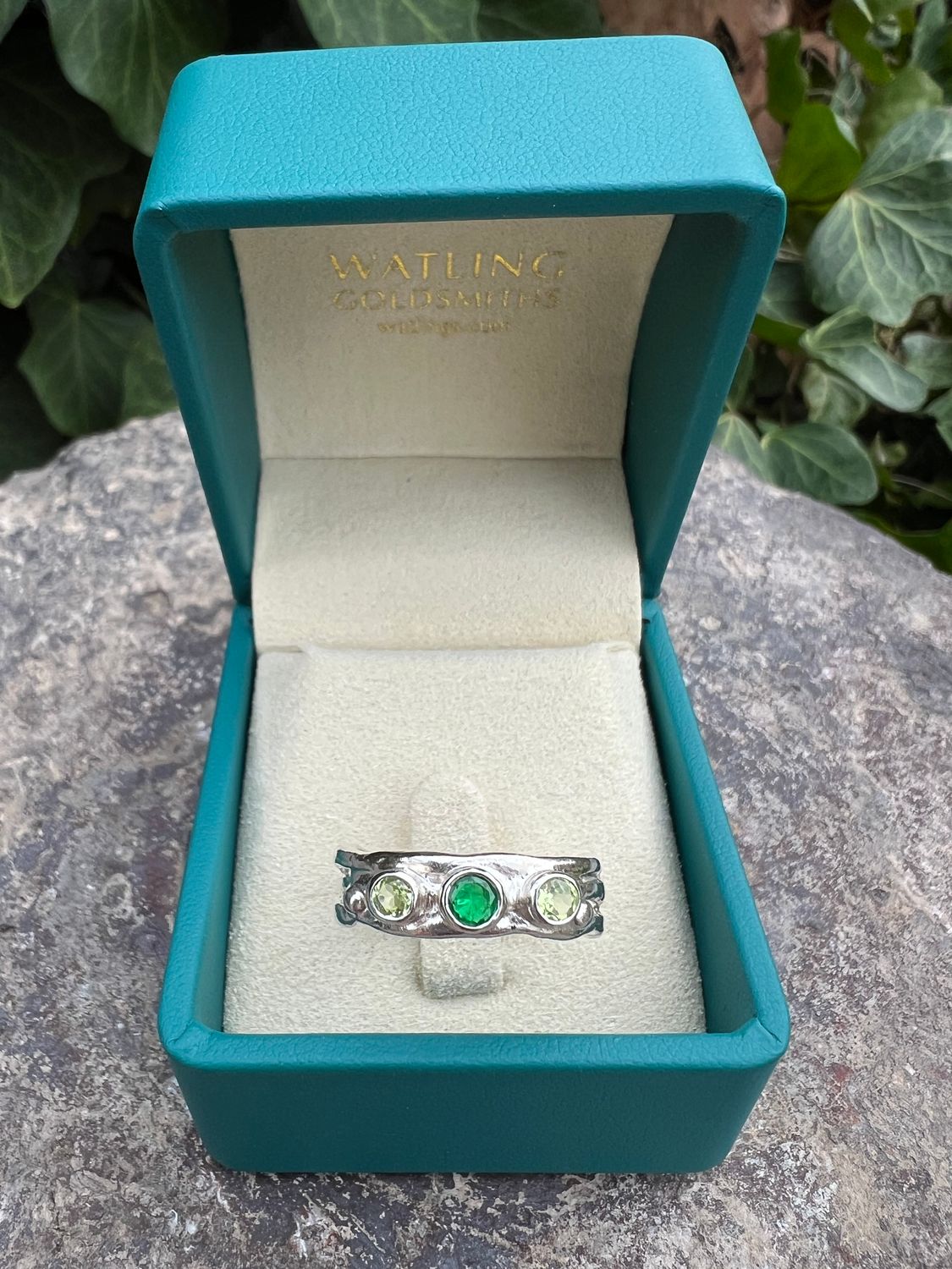 Silver Emerald &amp; Peridot Cyclone 3 Ring