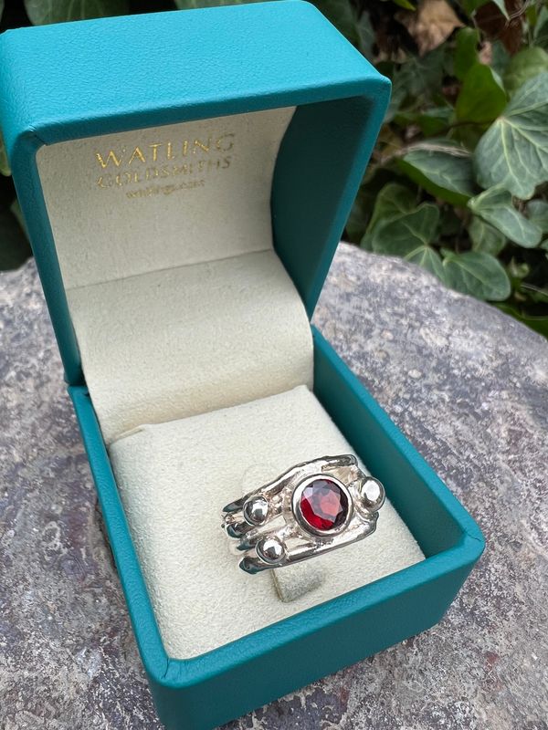 Silver Garnet Cyclone 4 Ring