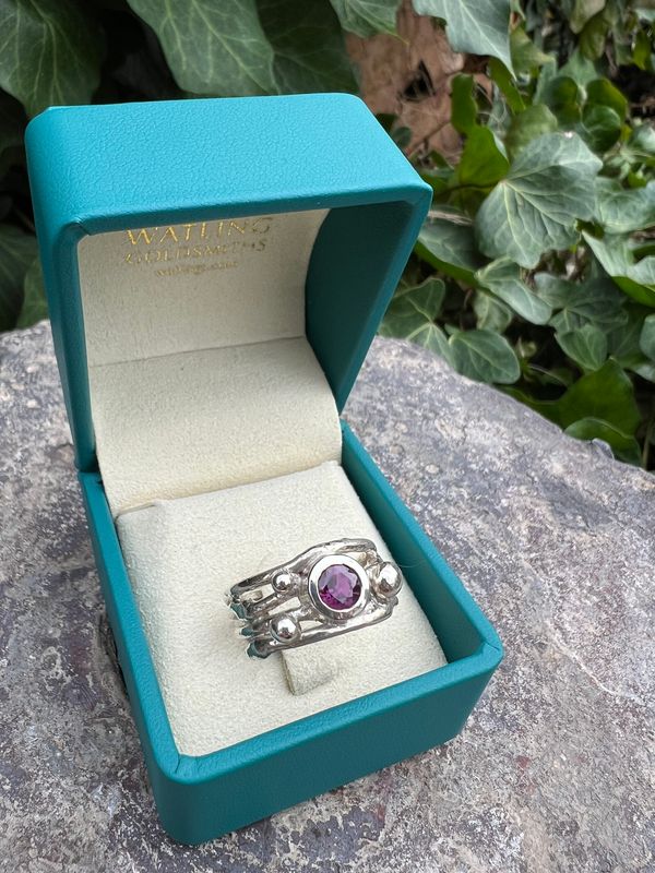 Silver 1ct Sapphire Pink Dark Fuchsia Cyclone 4 Ring