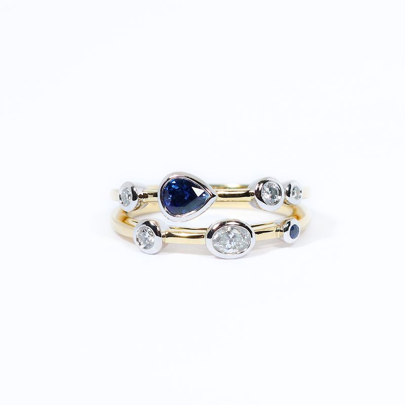18ct Yellow Gold &amp; Platinum Blue Sapphire &amp; Diamond ​Lysera Ring