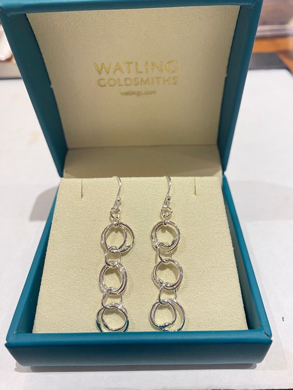Silver X3 Double Link Drop Earrings
