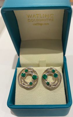 Silver Emerald Cyclone 3 Stud Earrings