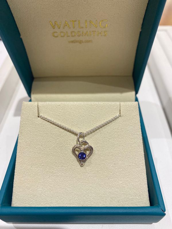 Silver Tanzanite Open Wire Heart Pendant &amp; Chain