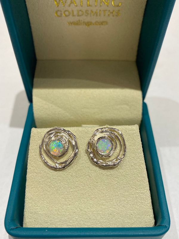 Silver 5mm Opal Montana Swirl Studs Earrings (13mm diameter)