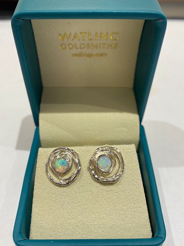 Silver 5mm Opal Montana Swirl Studs Earrings (13mm diameter)