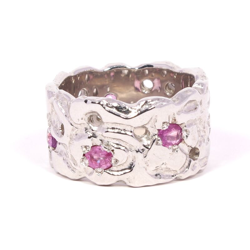 ONE OFF -Silver Pink Sapphire Wide Polished Filigree Ring
