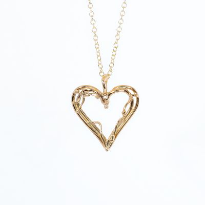 9ct Gold 30mm Open Birdsnest Heart Pendant