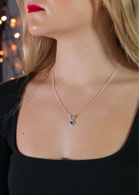 Silver Dark Blue Sapphire Cyclone Pendant &amp; Chain