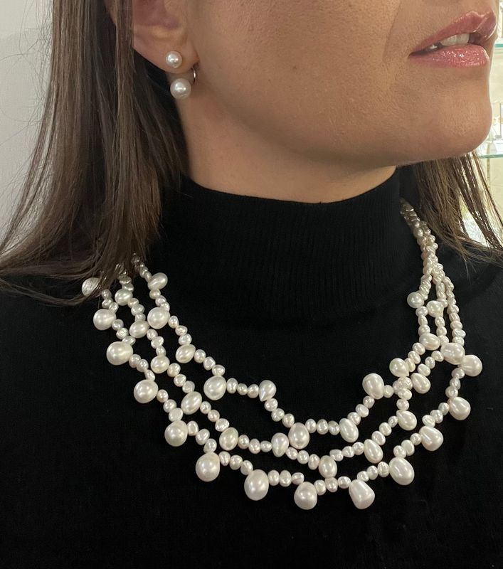 Three-Row Baroque Pearl Necklace