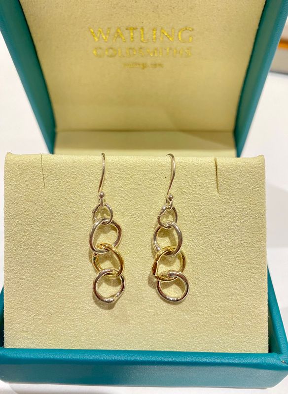 Silver &amp; 14ct Gold Cyclone 3 Drop Earrings