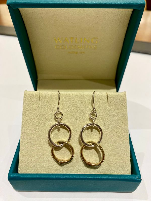 Silver &amp; 14ct Gold Cyclone 2 Drop Earrings