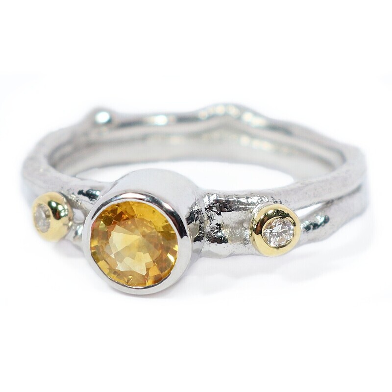 18ct White &amp; Yellow Gold Yellow Sapphire &amp; Diamond Cyclone 2 Ring