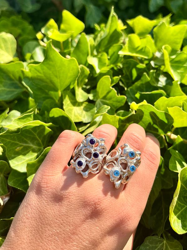 Silver Swiss Blue Topaz Open Fused Ring