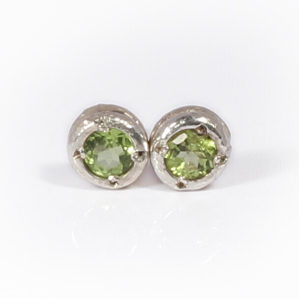 Silver Peridot Cyclone Stud Earrings