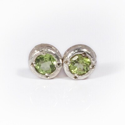 Silver Peridot Cyclone Stud Earrings