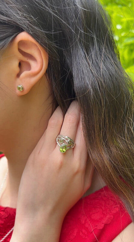 Silver Peridot Cyclone Stud Earrings