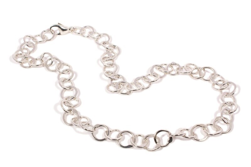 Silver Original Jane Watling Fine Fused Chain 18" (Hammered) &amp; FREE Silver Disc Stud Earrings -10mm