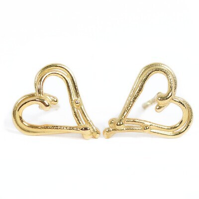 18ct Yellow Gold Open Wire Heart Stud Earrings