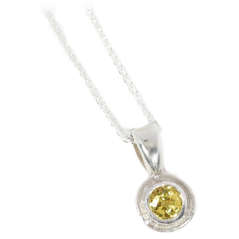 Silver Yellow Sapphire Cyclone Pendant &amp; Chain