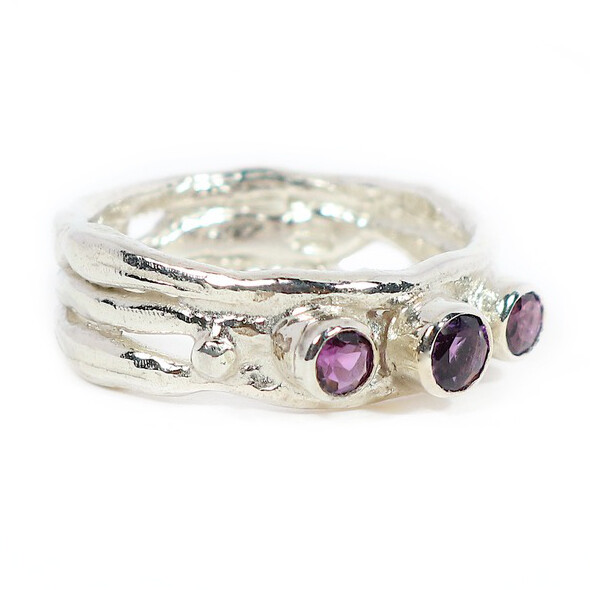 Silver Amethyst Cyclone 3 Ring