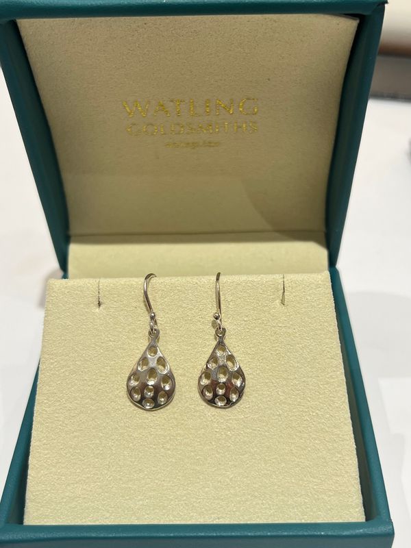 Silver Honeycomb Drop Earrings