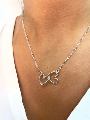 Silver 15mm Double Heart Necklace