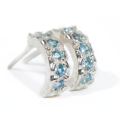 Silver Swiss Blue Topaz Filigree Hoop Earrings