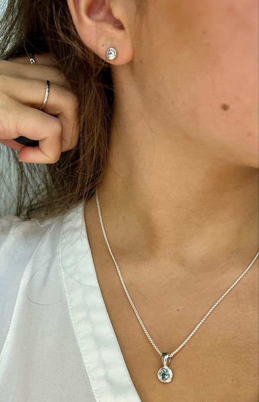 Silver Aquamarine Cyclone Stud Earrings