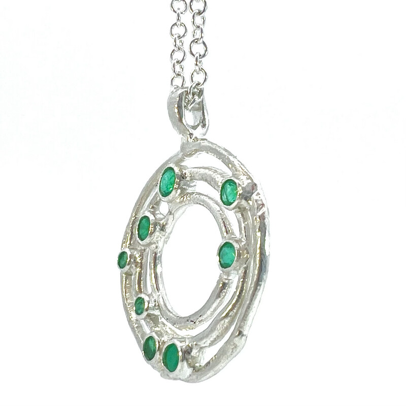 Silver Emerald Cyclone 3 25mm Pendant &amp; Chain