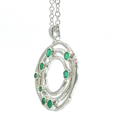 Silver Emerald Cyclone 3 25mm Pendant &amp; Chain
