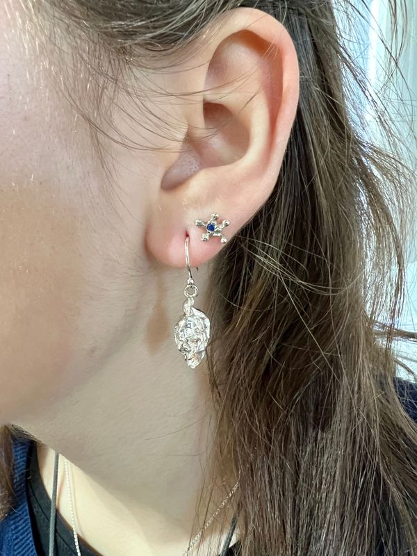 Silver Coral Blue Sapphire Stud Earrings (10mm Wide)