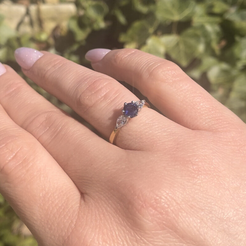 18ct Gold &amp; Platinum Claw Set Diamond &amp; Sapphire 3 Stone Ring