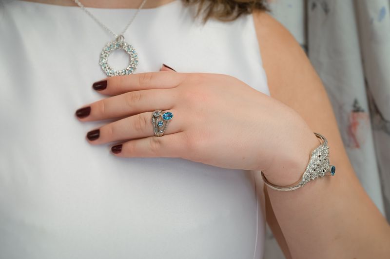 Silver Blue Topaz Twister Ring