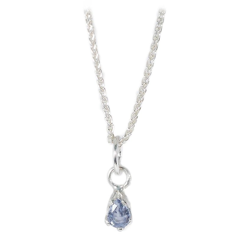 Silver Claw Set Pale Blue Sapphire Pendant &amp; Chain