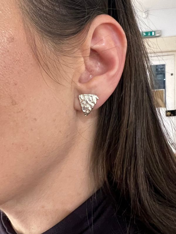 Silver Filigree Triangle Stud Earrings