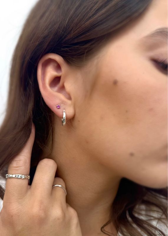 Silver Cyclone Hammered Huggie Hoop Earrings