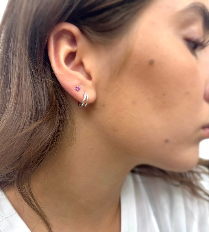 Silver Cyclone 2 Huggie Hoop Earrings