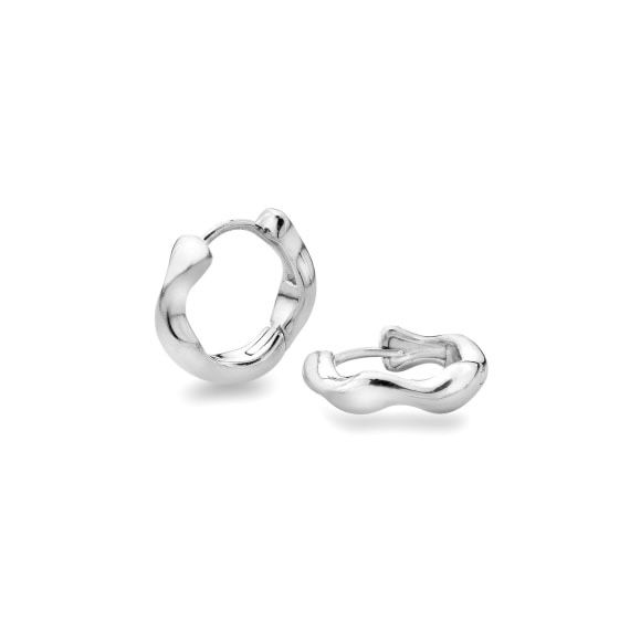 Silver Wave Huggie Hoop Earrings