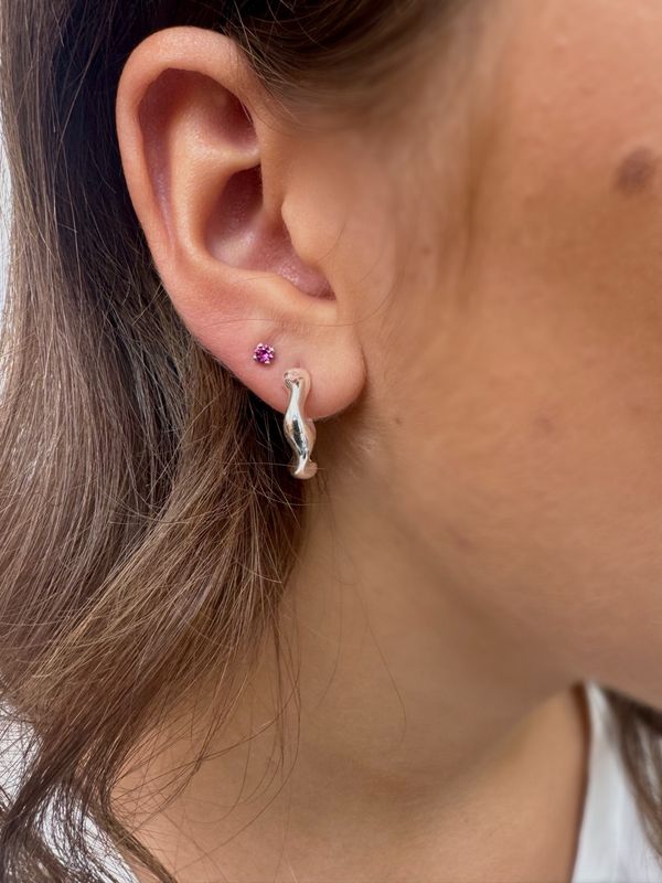 Silver Wave Huggie Hoop Earrings