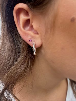 Silver Wave Huggie Hoop Earrings