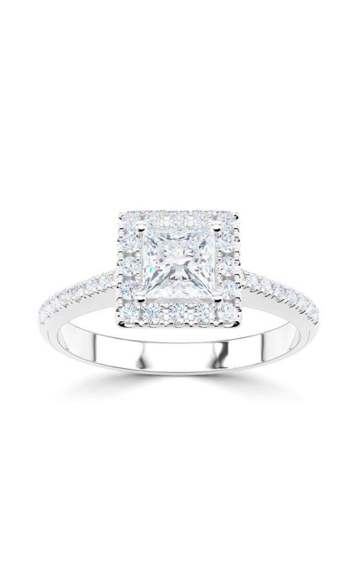 Platinum Princess Cut Halo Diamond Ring With Diamond Set Shoulders