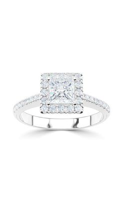 Platinum Princess Cut Halo Diamond Ring With Diamond Set Shoulders
