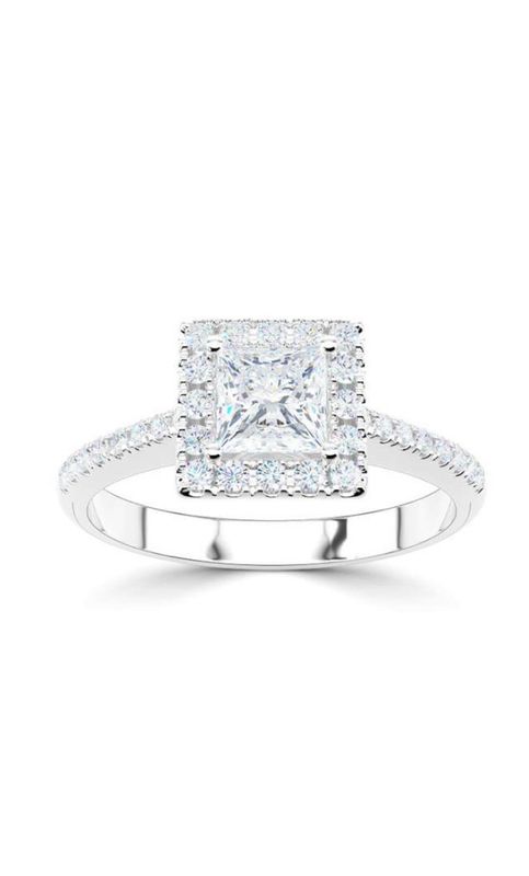 Platinum Princess Cut Halo Diamond Ring With Diamond Set Shoulders