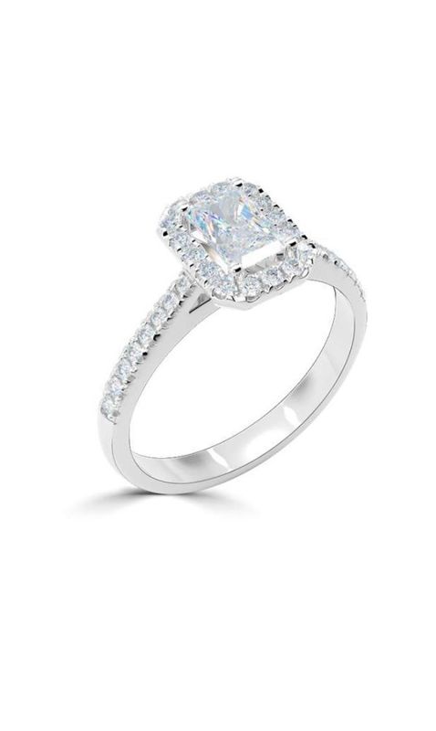 Platinum Emerald Cut Halo Diamond Ring With Diamond Set Shoulders