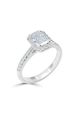 Platinum Emerald Cut Halo Diamond Ring With Diamond Set Shoulders