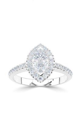 Platinum Marquise Halo Diamond Ring With Diamond Set Shoulders