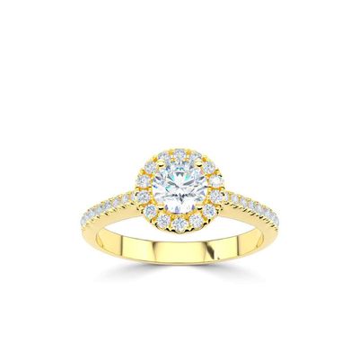 18ct Yellow Gold &amp; Platinum Round Halo Diamond Ring