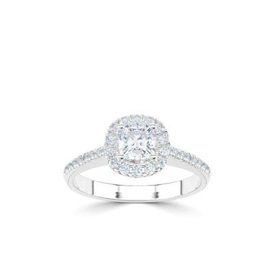 Platinum Cushion Cut Halo Diamond Ring With Diamond Set Shoulders